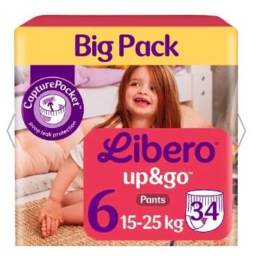 Підгузки-трусики Libero Up&Go 15-25 кг розмір 6 34 шт